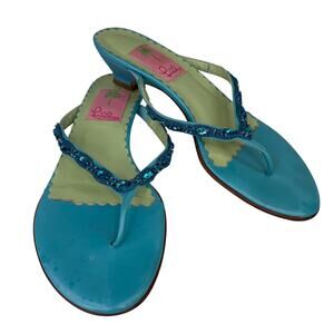 Lilly Pulitzer Vintage Thong Kitten Heel Sandals Teal Green 6.5
